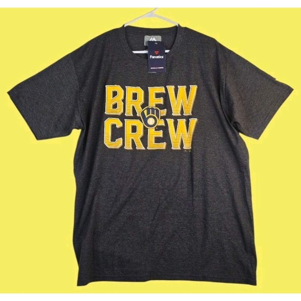 New Majestic milwaukee brewers, brew crew gray t-shirt mens size XL